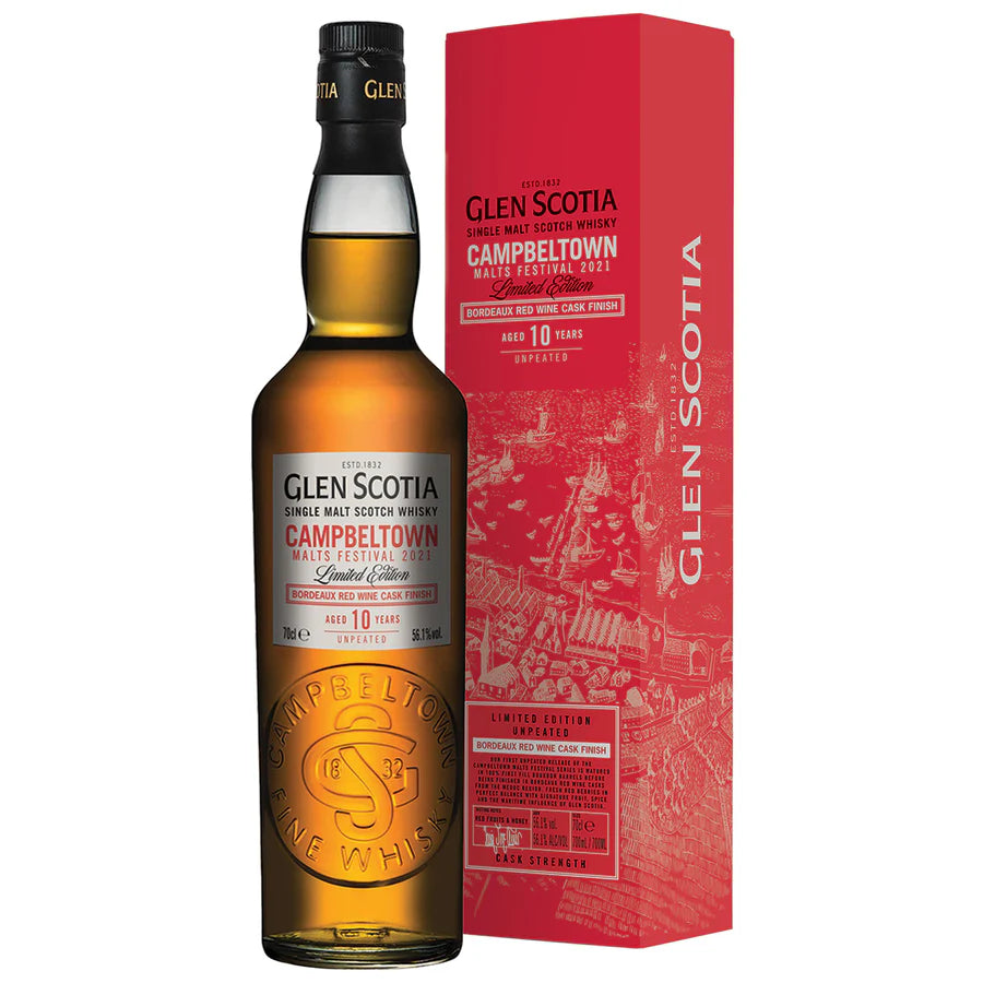 Glen Scotia 10yo Festival 2021 Scotch Bottle and box in the white background.