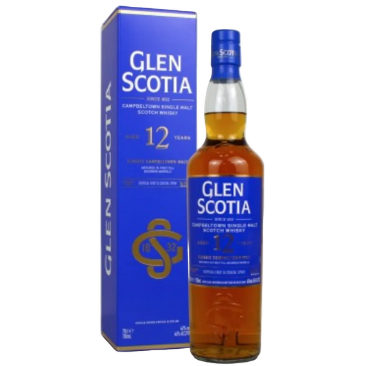 Glen Scotia whisky bottle and box on a white background