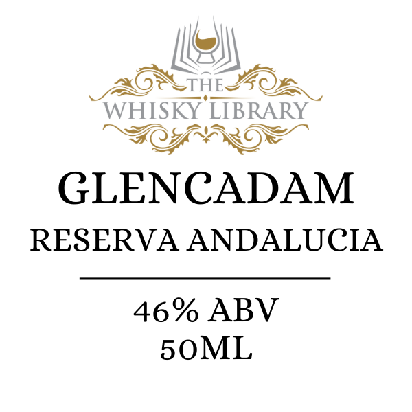 Glencadam Reserva Andalucia whisky label with branding on a white background