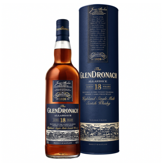 Glendronach 18 Billy walker Allardice Whisky bottle and packaging on the white background 