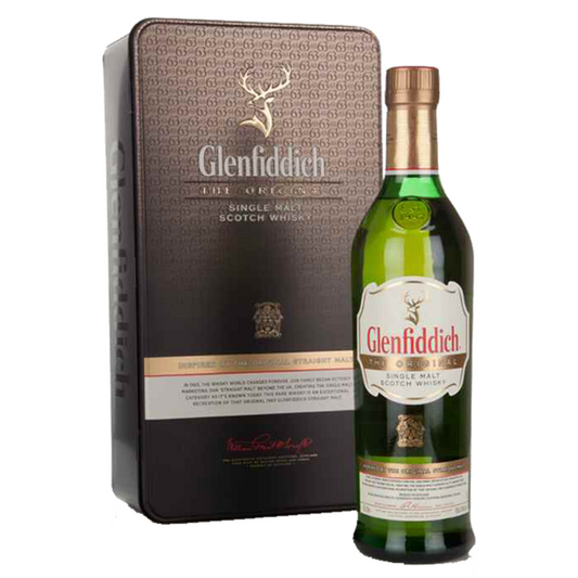 Glenfiddich the original whisky box and bottle on the white background.