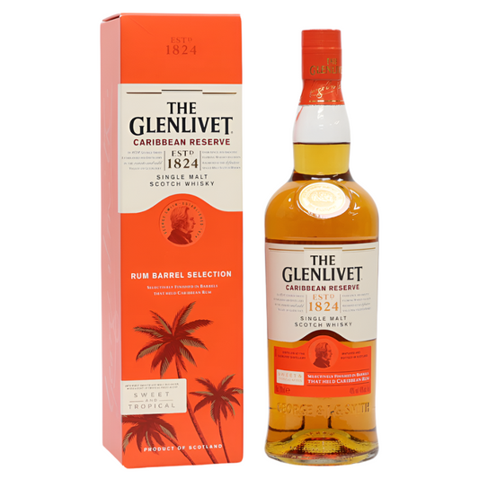 Glenlivet Caribbean Reserve whisky bottle and packaging