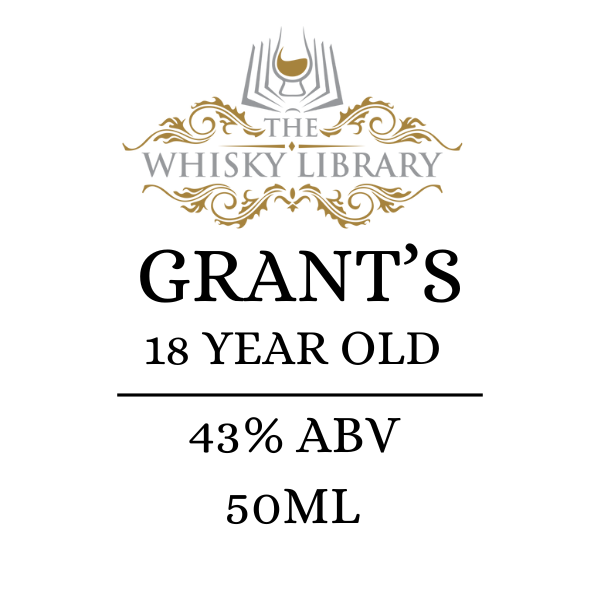 Grant's 18 Year Old whisky label with branding on a white background