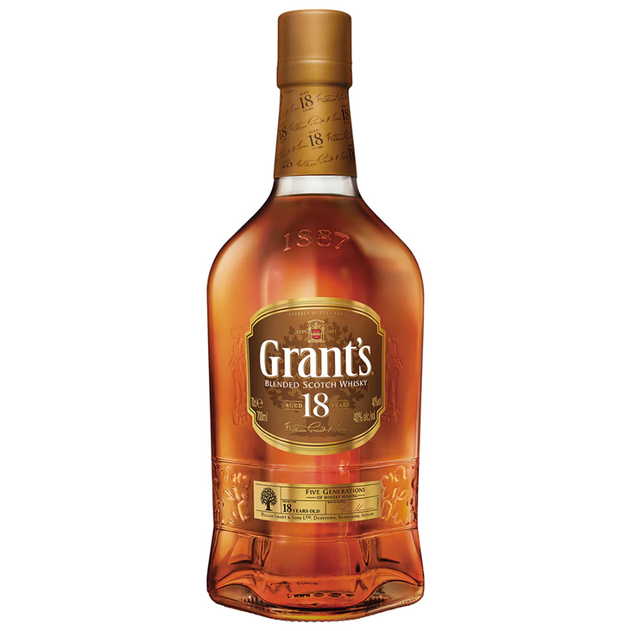 Grant's 18-year-old Scotch Whisky bottle on a white background