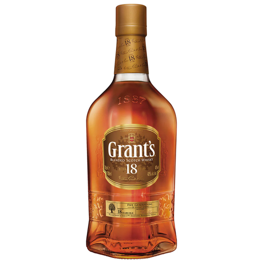 Grant's 18-year-old Scotch Whisky bottle on a white background