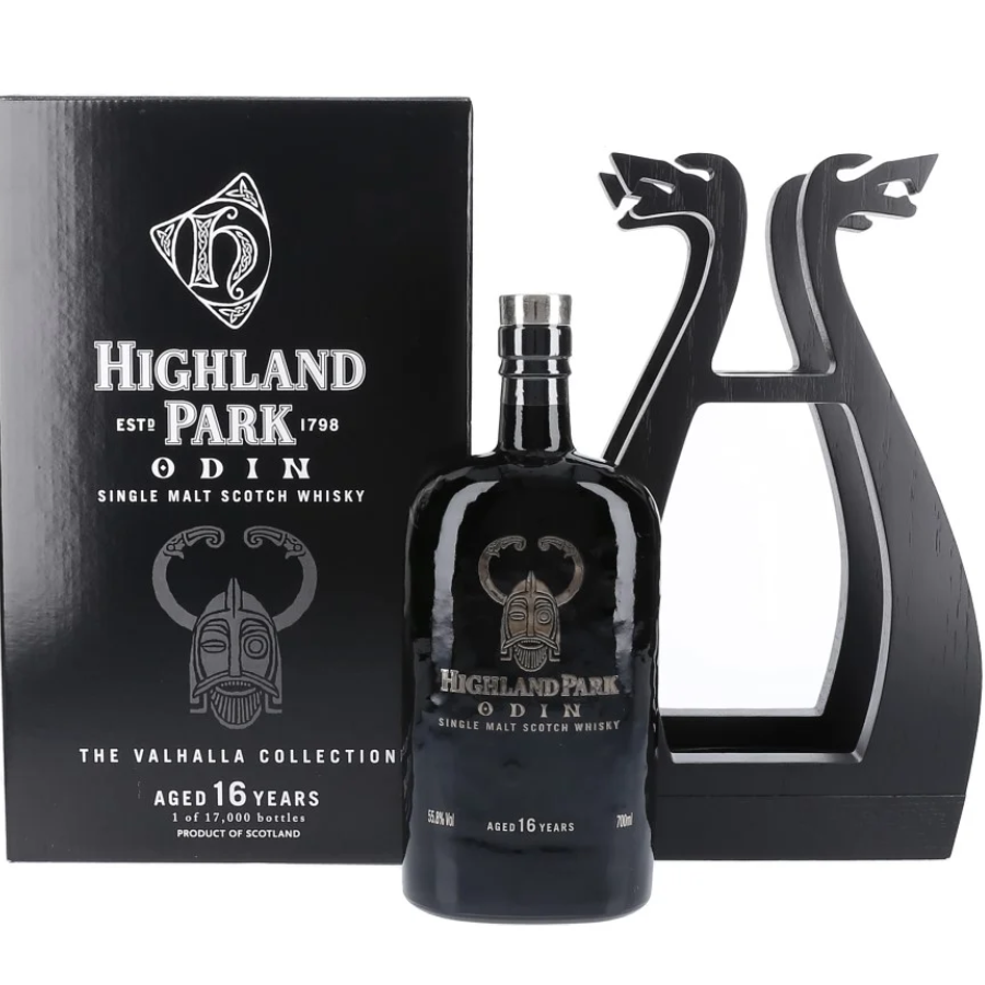 Highland Park Odin Valhalla Collection Single Malt Scotch Whisky bottle and presentation box