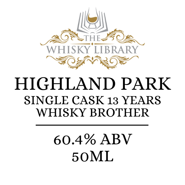 Highland Park Single cask 13yo WB with a logo of whisky library on a white background.