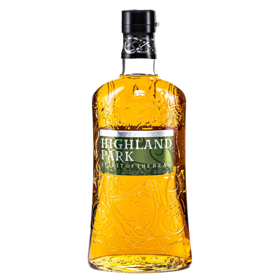 Highland Park whisky bottle on a white background