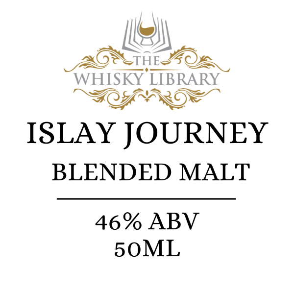 Label for 'Islay Journey Blended Malt' from The Whisky Library on a white background