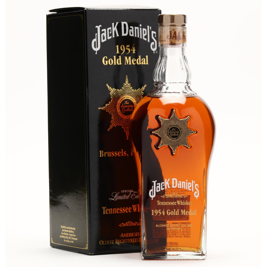 Jack Daniel's 1954 Gold Medal Tennessee Whiskey bottle and packaging on a white background