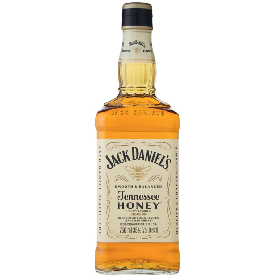 Jack Daniel's Tennessee Honey whiskey bottle on a white background