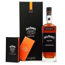 A bottle of Jack Daniel's Sinatra Select whiskey with its packaging. The bottle is labelled with the Jack Daniel's logo and the whiskey appears to be in a black and orange presentation box.