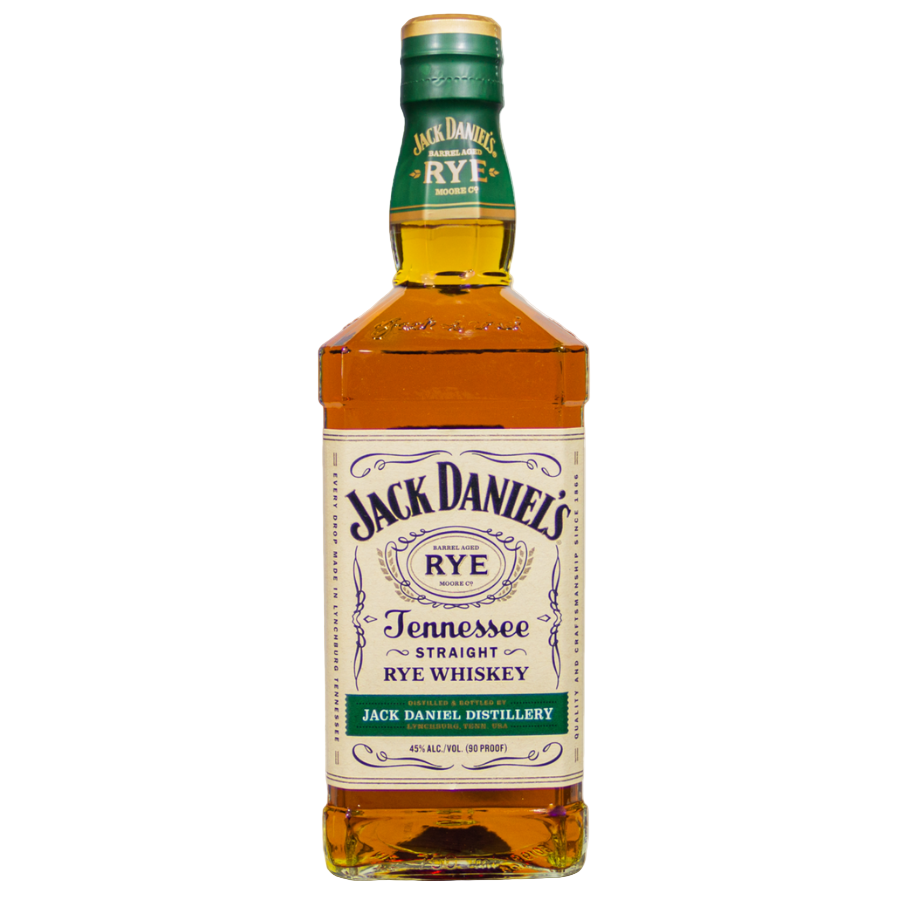 Jack Daniel's Tennessee Straight Rye Whiskey bottle on a white background