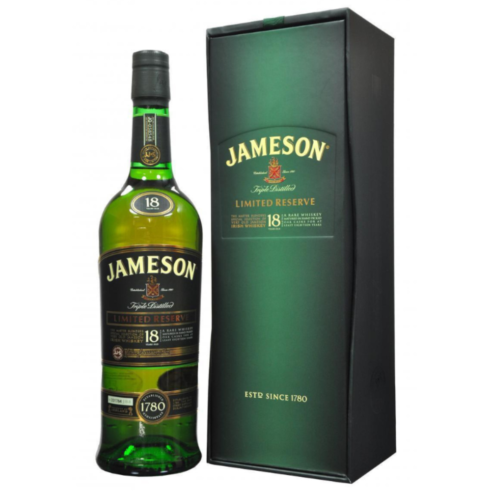Jameson 18 limited reserve box and bottle on the white background.