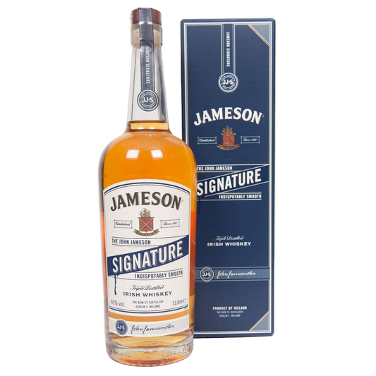 Jameson Signature Irish Whiskey bottle and box on a white background