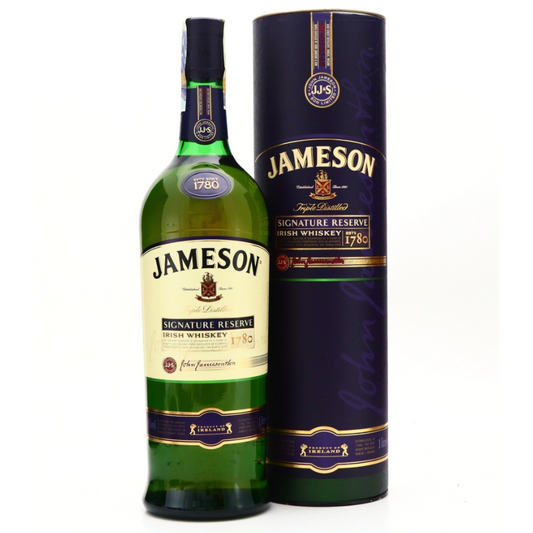 Jameson whiskey bottle and packaging on a white background