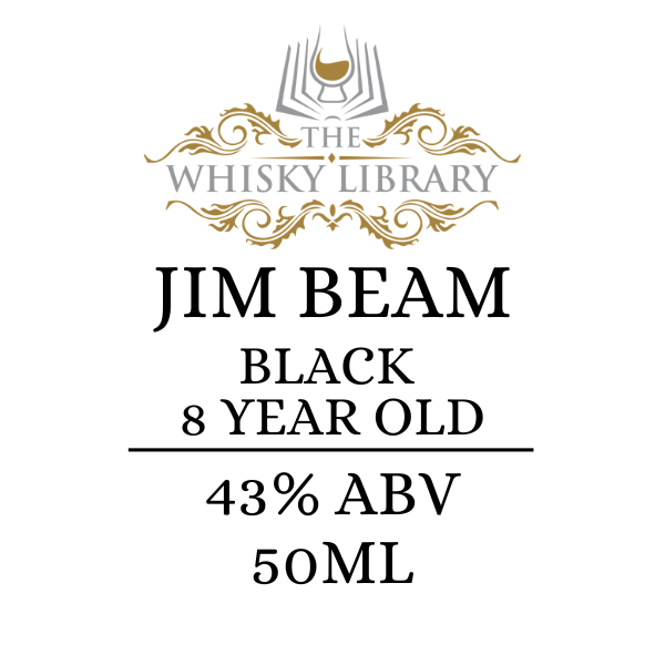 Jim Beam Black 8 Year Old whisky label from The Whisky Library on a white background