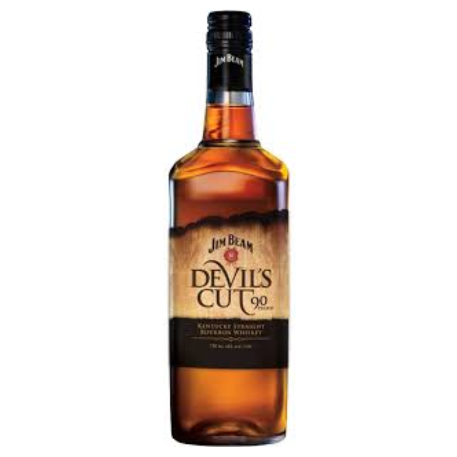 Jim Beam Devil's Cut whiskey bottle on a white background