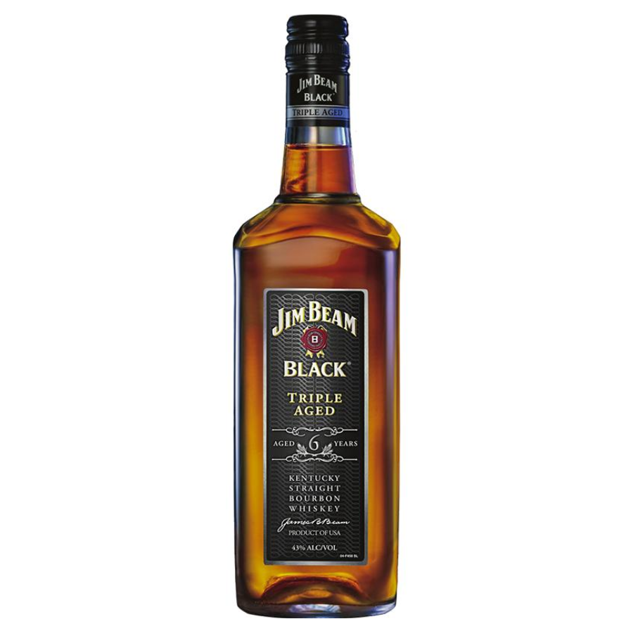 Jim Beam Black Triple Aged bourbon whiskey bottle on a white background