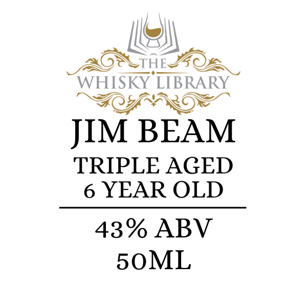 Jim Beam Triple Aged 6 Year Old whisky label from The Whisky Library on a white background
