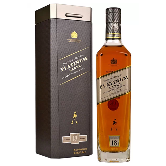 Johnnie Walker Platinum Label whisky bottle and packaging on a white background
