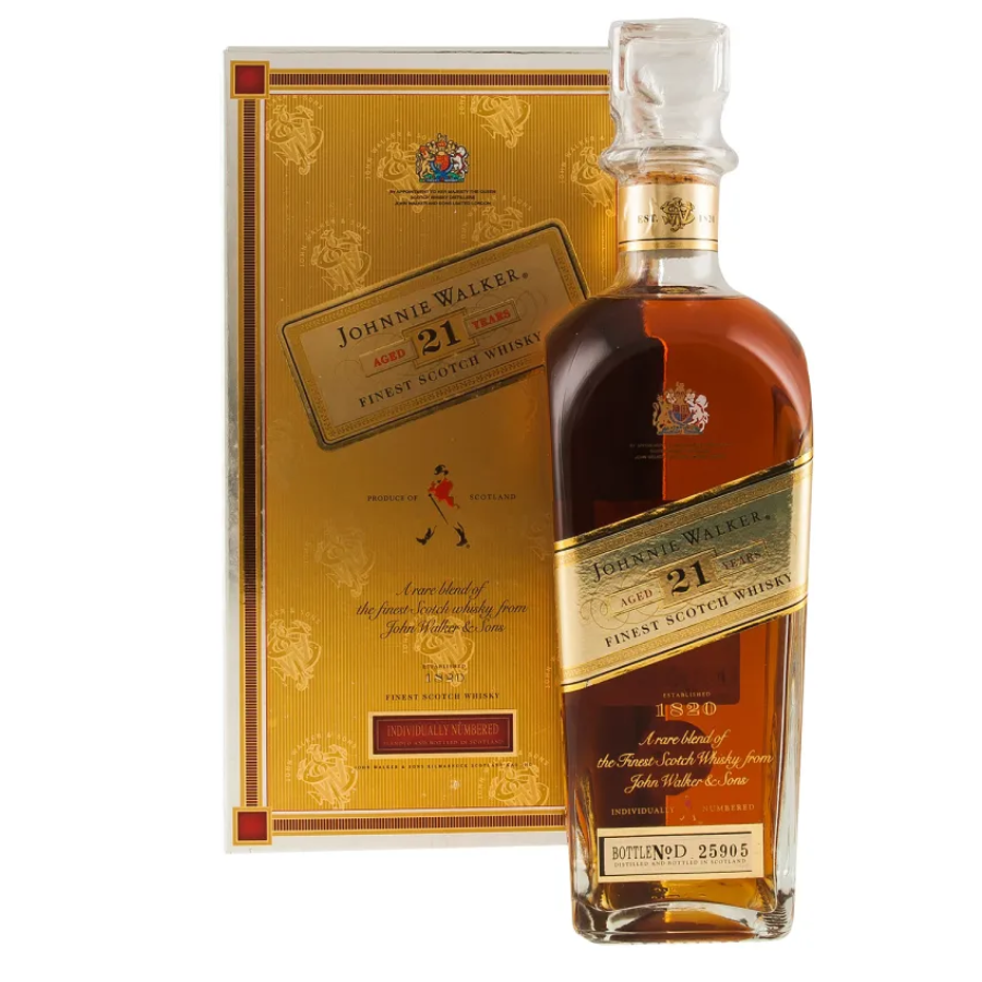 Johnnie Walker 21 Year Old Old Bottling Blended Scotch Whisky bottle and box