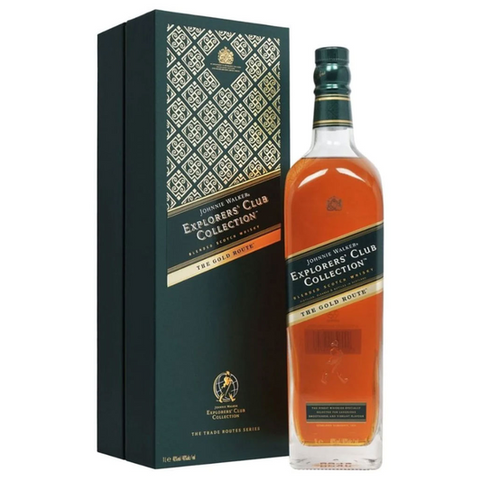 Johnnie Walker Explorers Club Collection bottle and packaging on a white background