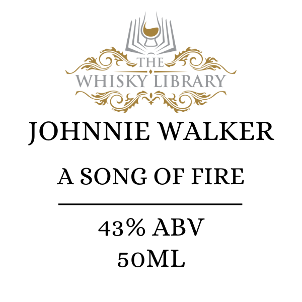 Johnnie Walker A Song of Fire whisky label with branding on a white background