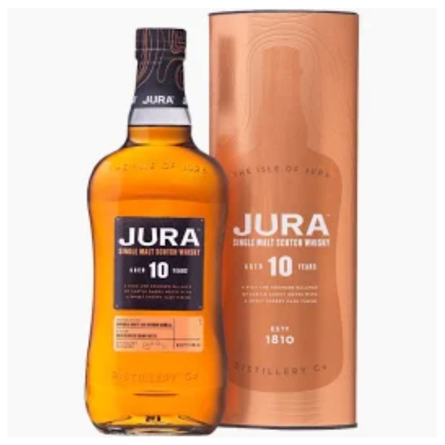 Jura whisky bottle and packaging on a white background