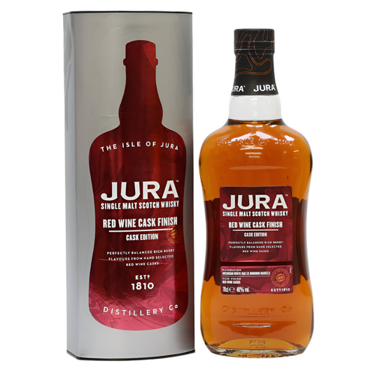 Jura Red Wine Cask Finish single malt bottle and box