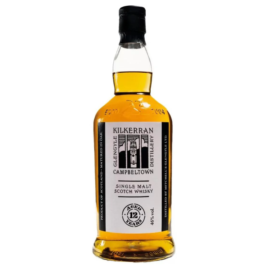 Kilkerran 12-year-old single malt Scotch whisky bottle on a white background