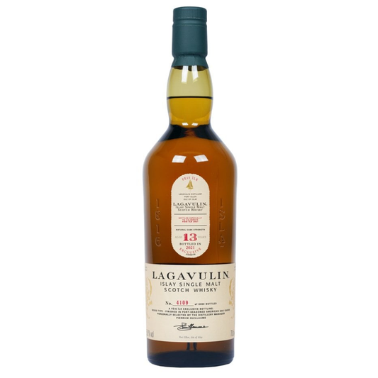 Lagavulin 13years whisky bottle on a white background