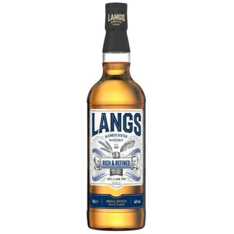 Bottle of Langs whisky on a white background
