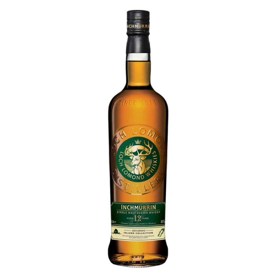 Bottle of Inchmurrin whisky on a white background