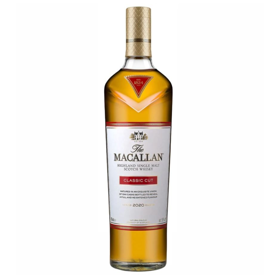 The Macallan classic cut whisky bottle on a white background