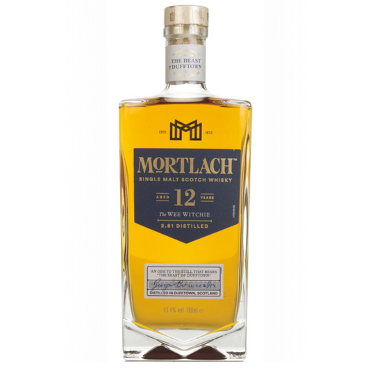 Mortlach 12 Year Old The Wee Witchie with box on a white background
