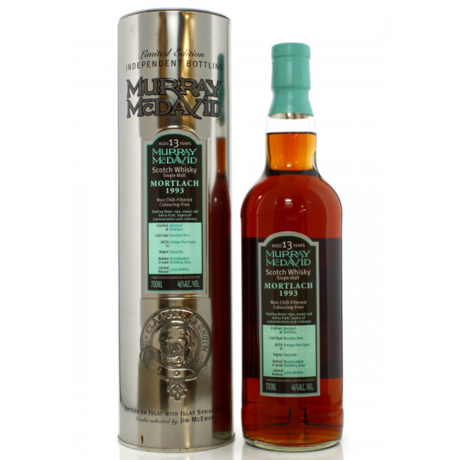 Mortlach 1993 13 Year Old Murray McDavid whisky with original presentation packaging