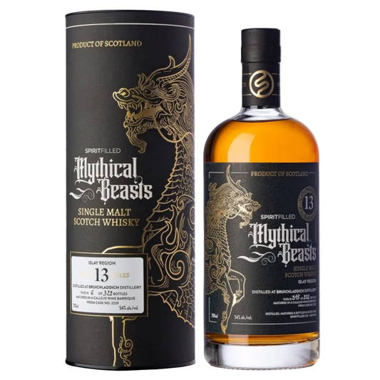 Mythical Beasts Single Malt Scotch Whisky bottle and packaging on a white background