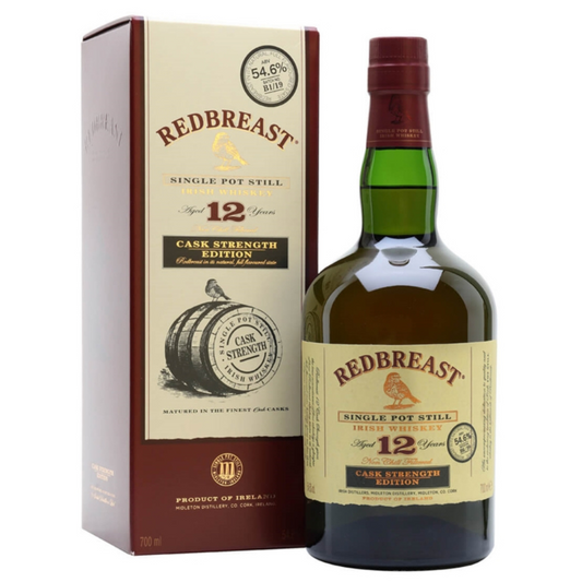 Redbreast whiskey bottle and box on a white background