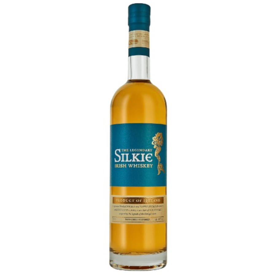 Silkie Irish Whiskey bottle on a white background
