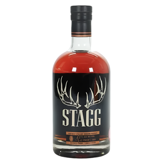 Bottle of Stagg batch 22b whiskey on a white background
