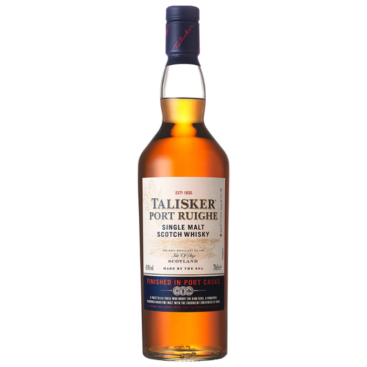 Talisker Port Ruighe single malt Scotch whisky bottle on a white background