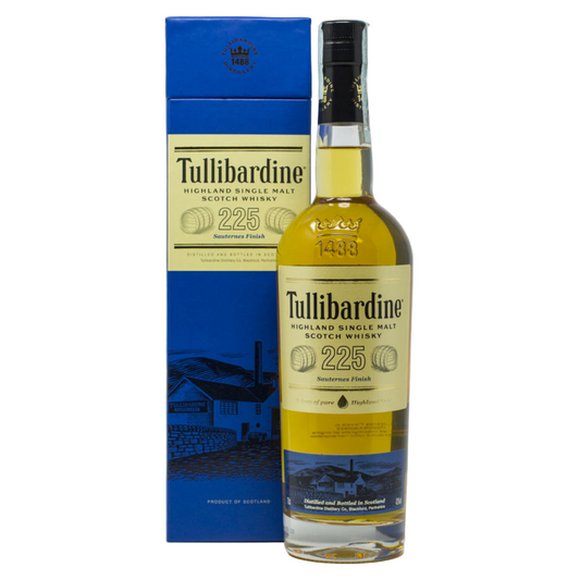 Tullibardine whisky bottle and box on a white background