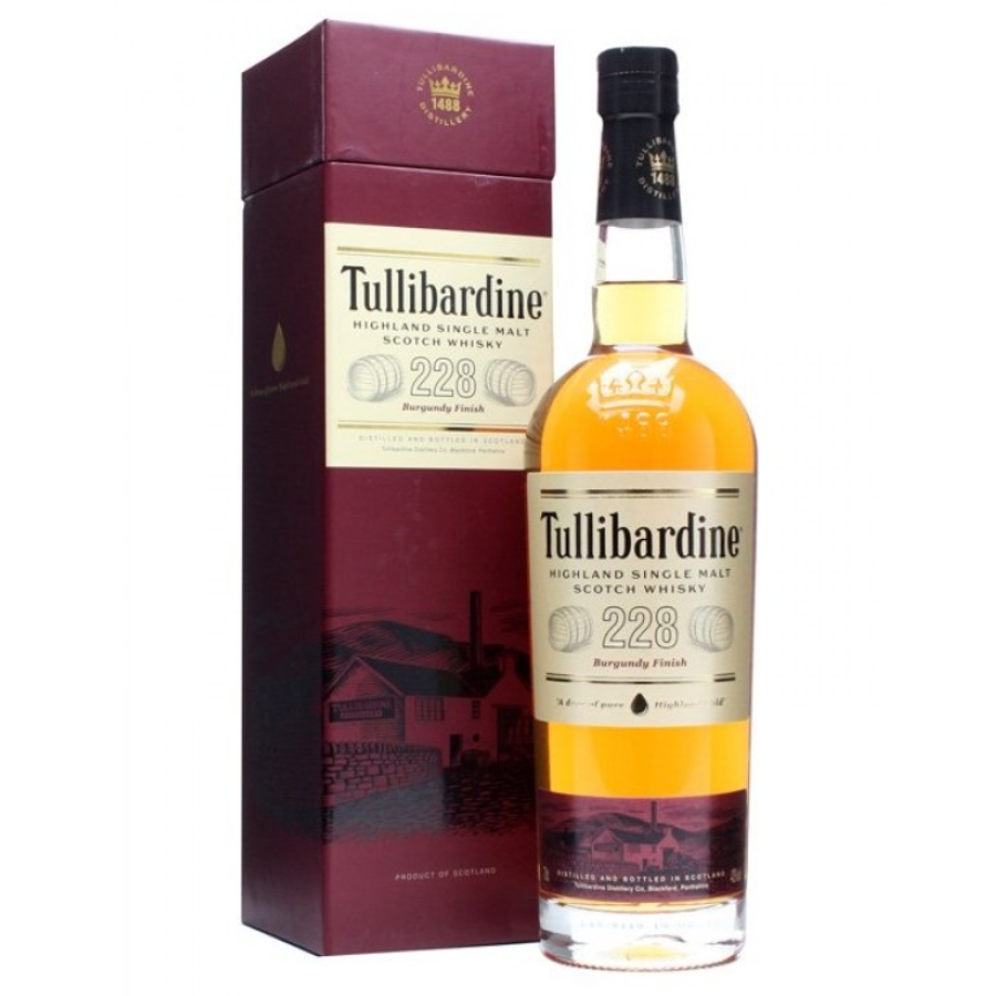 Tullibardine whisky bottle and box on a white background