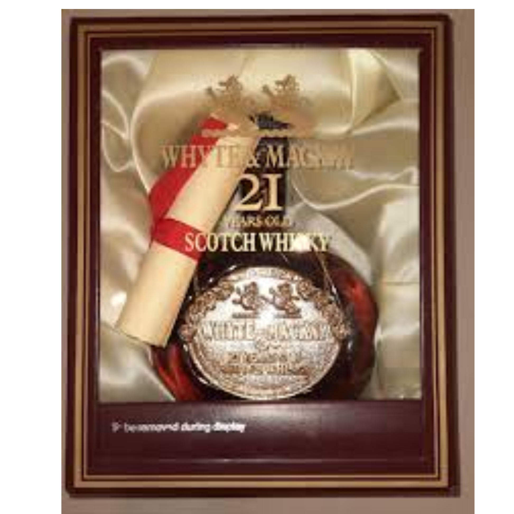 Whisky bottle with decorative label on a white background