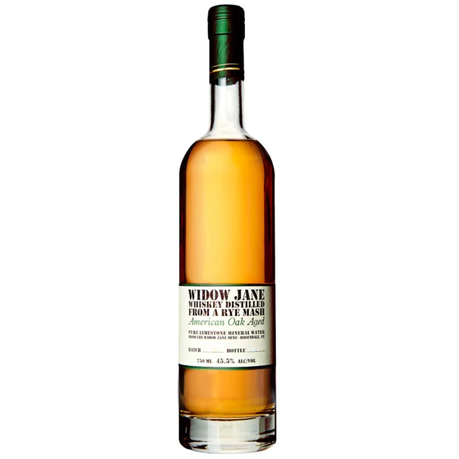 Bottle of Widow Jane whiskey on a white background