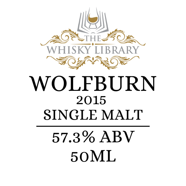 Wolfburn 2015 Single Malt whisky label with branding on a white background