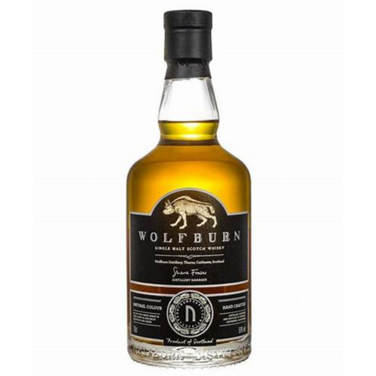 A bottle of Wolfburn Kylver Series No.2 whisky on the white background
