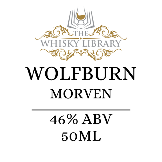 Wolfburn Morven whisky label with branding on a white background