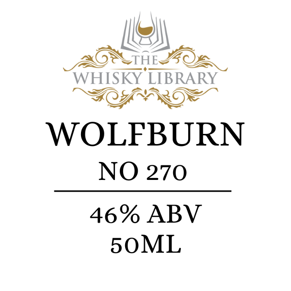 Wolfburn No 270 whisky label with branding on a white background